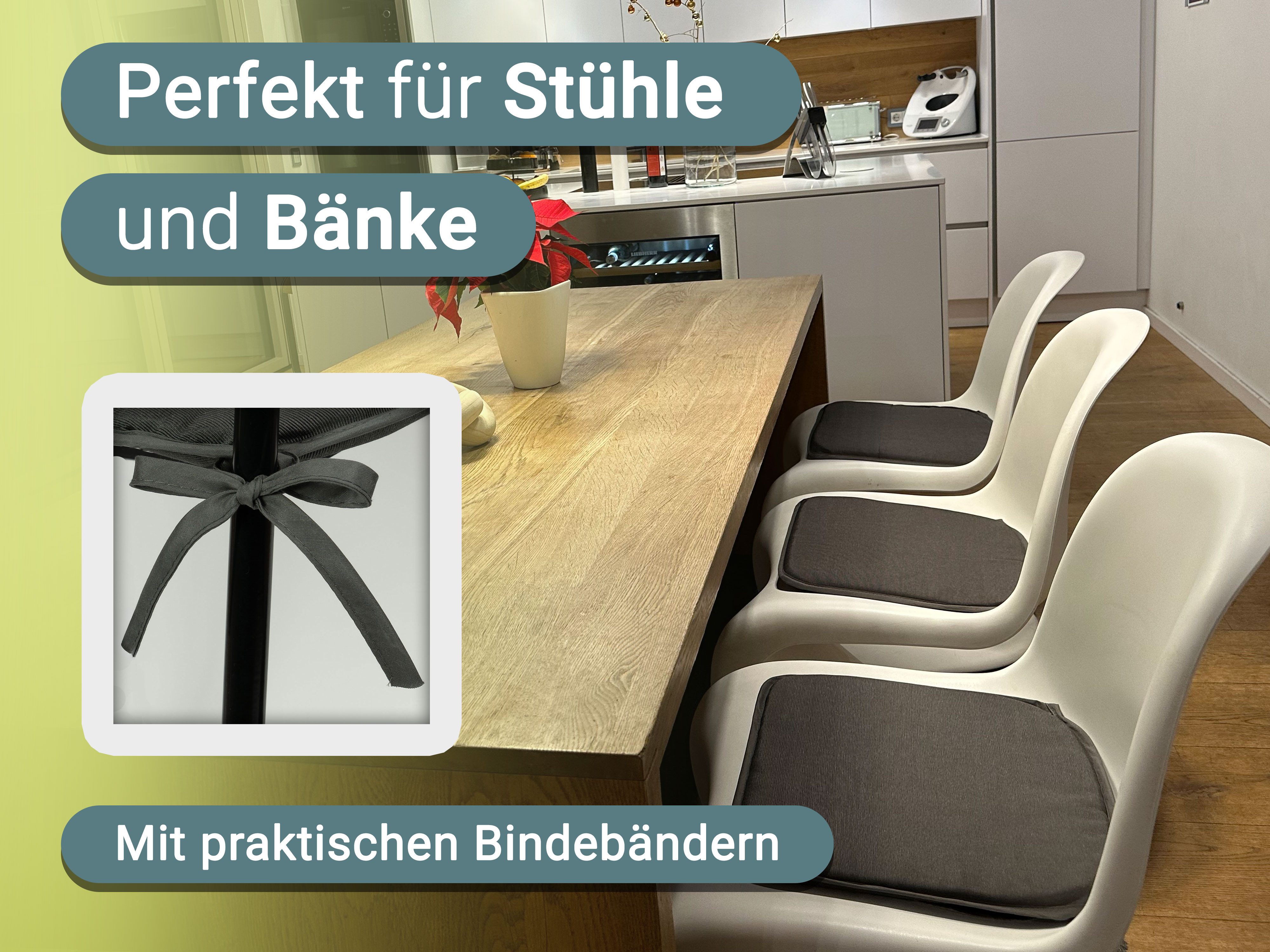 ZOLLNER Stuhlkissen, 38 x 38 x 2 cm, mit Bindebänder, vom Hotelwäschespezialisten