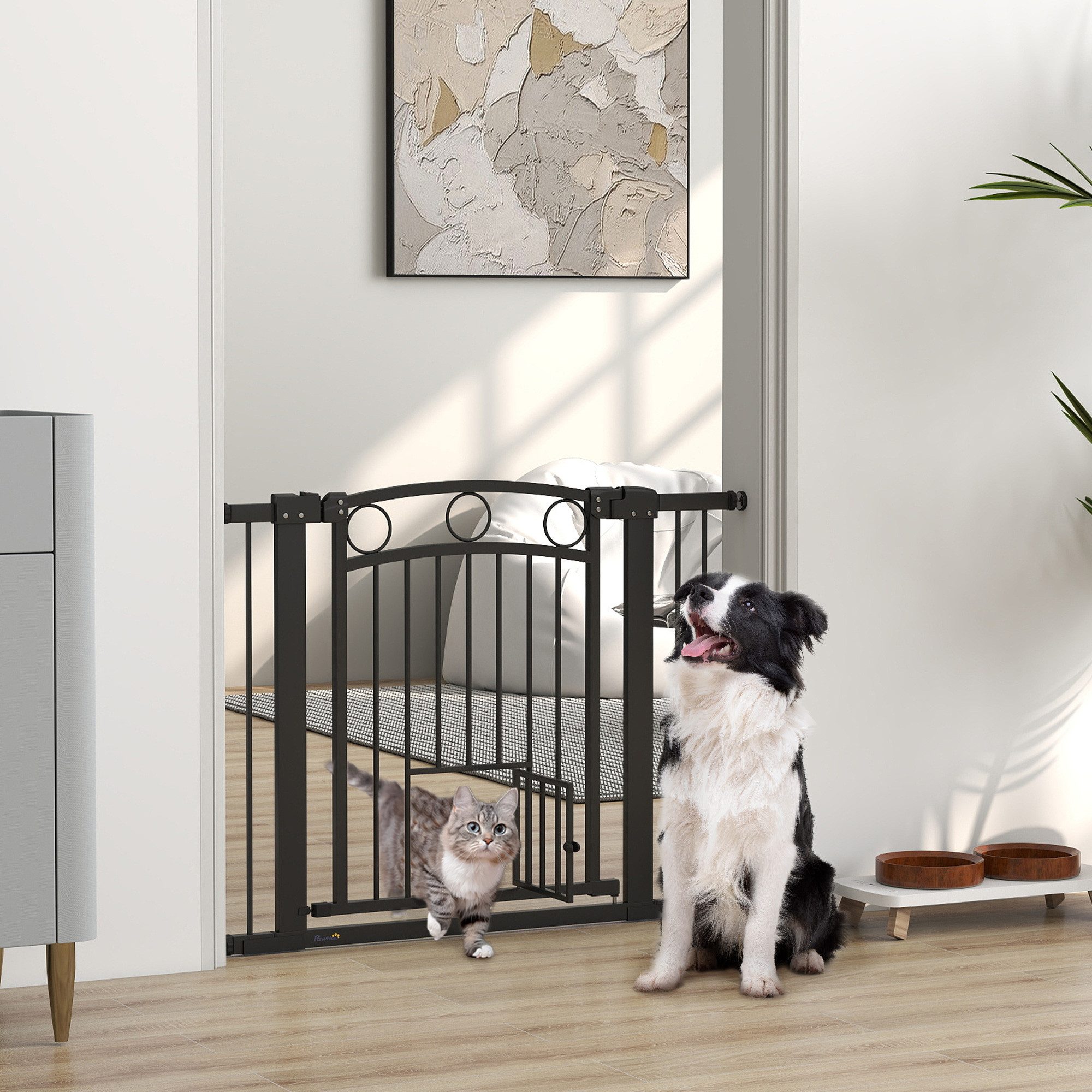 PawHut Hundegitter Treppenschutzgitter Türgitter Breiten 76-104 cm Stahl (Türschutzgitter, 1 St., Absperrgitter ohne Bohren), für Treppen, Tür, Flur, Schwarz