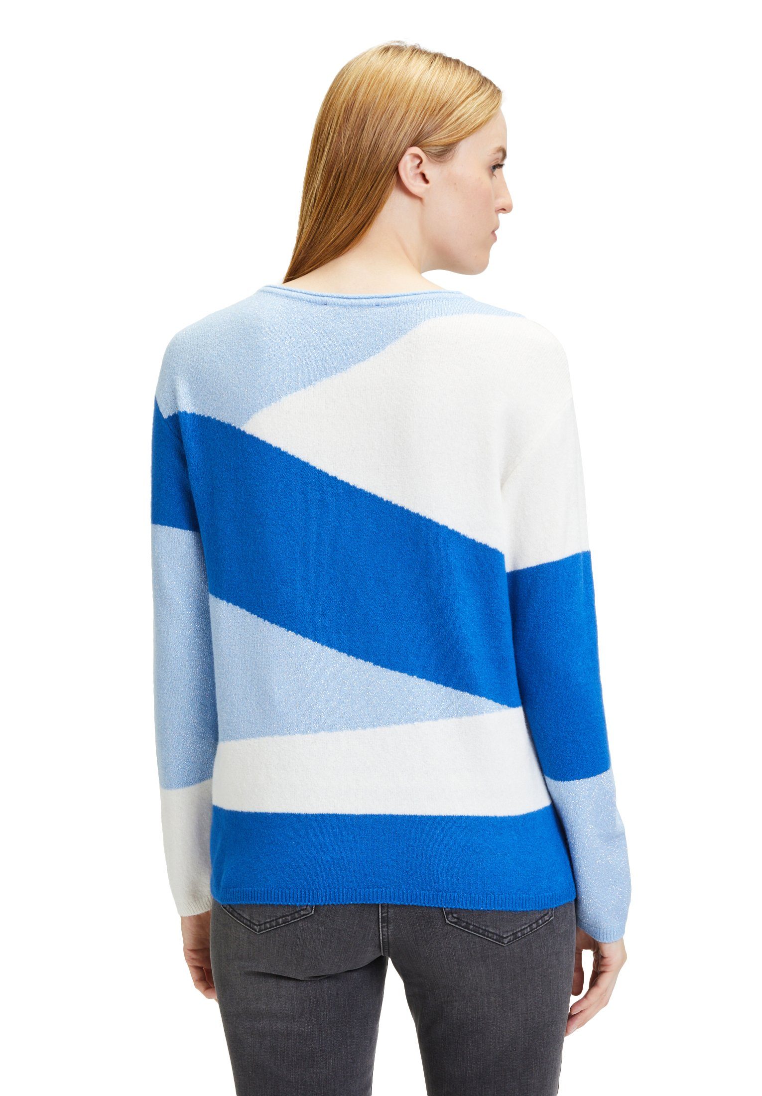 (1-tlg) Blue Blue/Light Betty Blocking mit Patch Color Strickpullover Intarsie Barclay