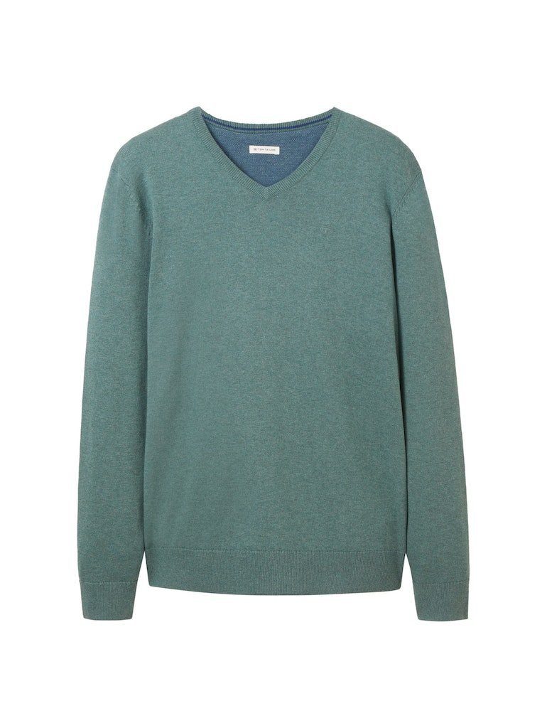 TOM TAILOR Sweatshirt Green Dust Melange 32619 V-Neck Sweater Basic (1-tlg)