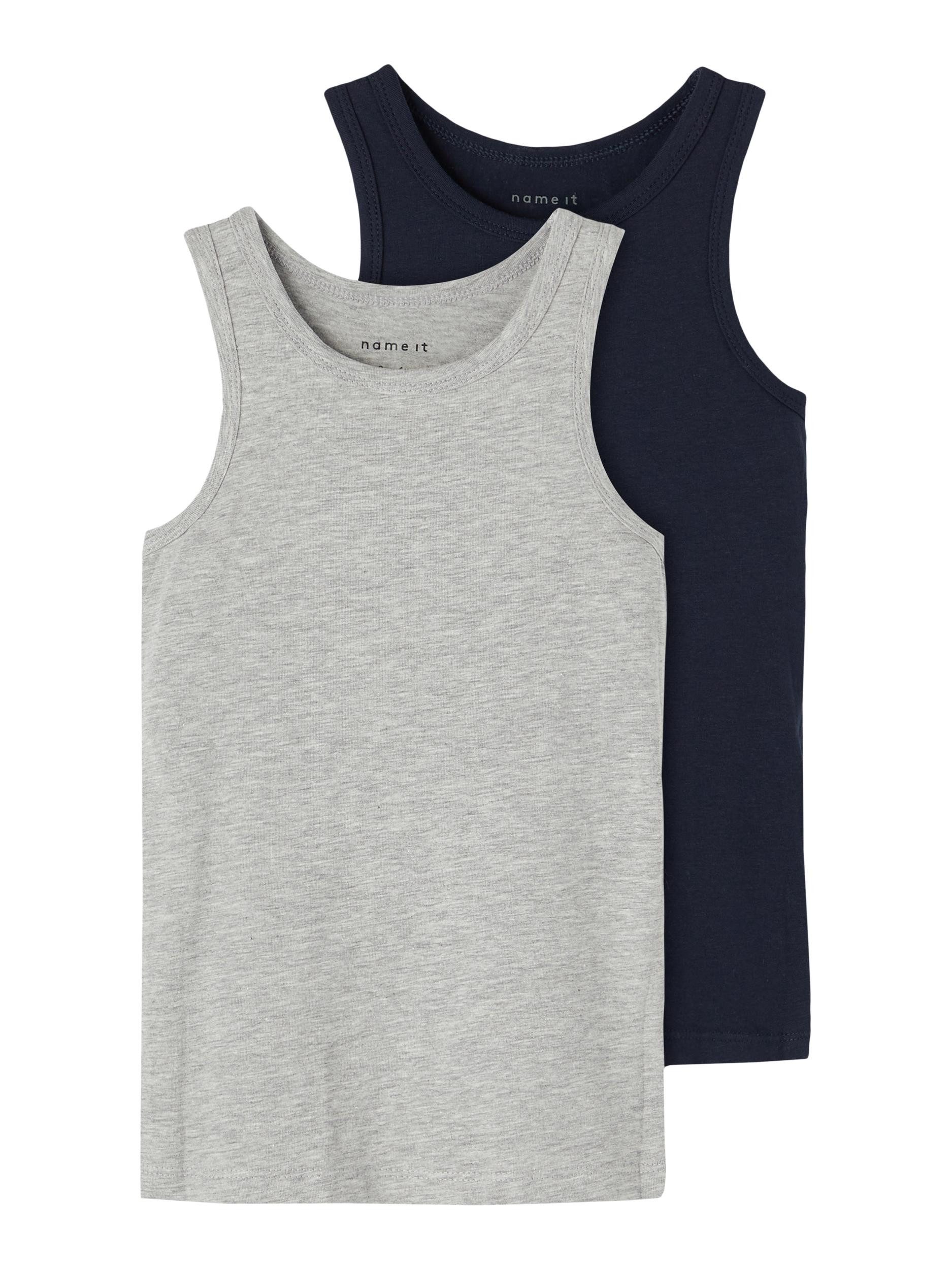 Unterhemd Name It 2er Set Jungen Unterhemden aus Bio-Baumwolle Grey Melange 92