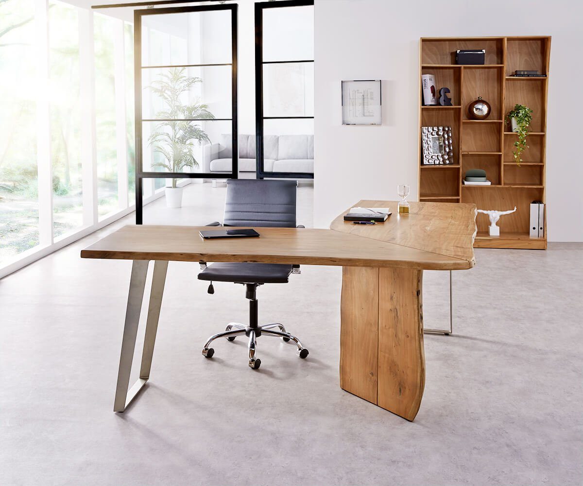 DELIFE Bürotisch Live-Edge Akazie 170x170 Baumkante ...