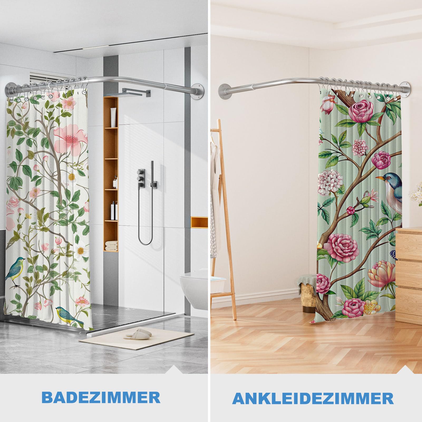 Zyronn Duschvorhangstange L-Form Edelstahl – Verstellbar mit Bohrmontage, für Badezimmer & Badewanne