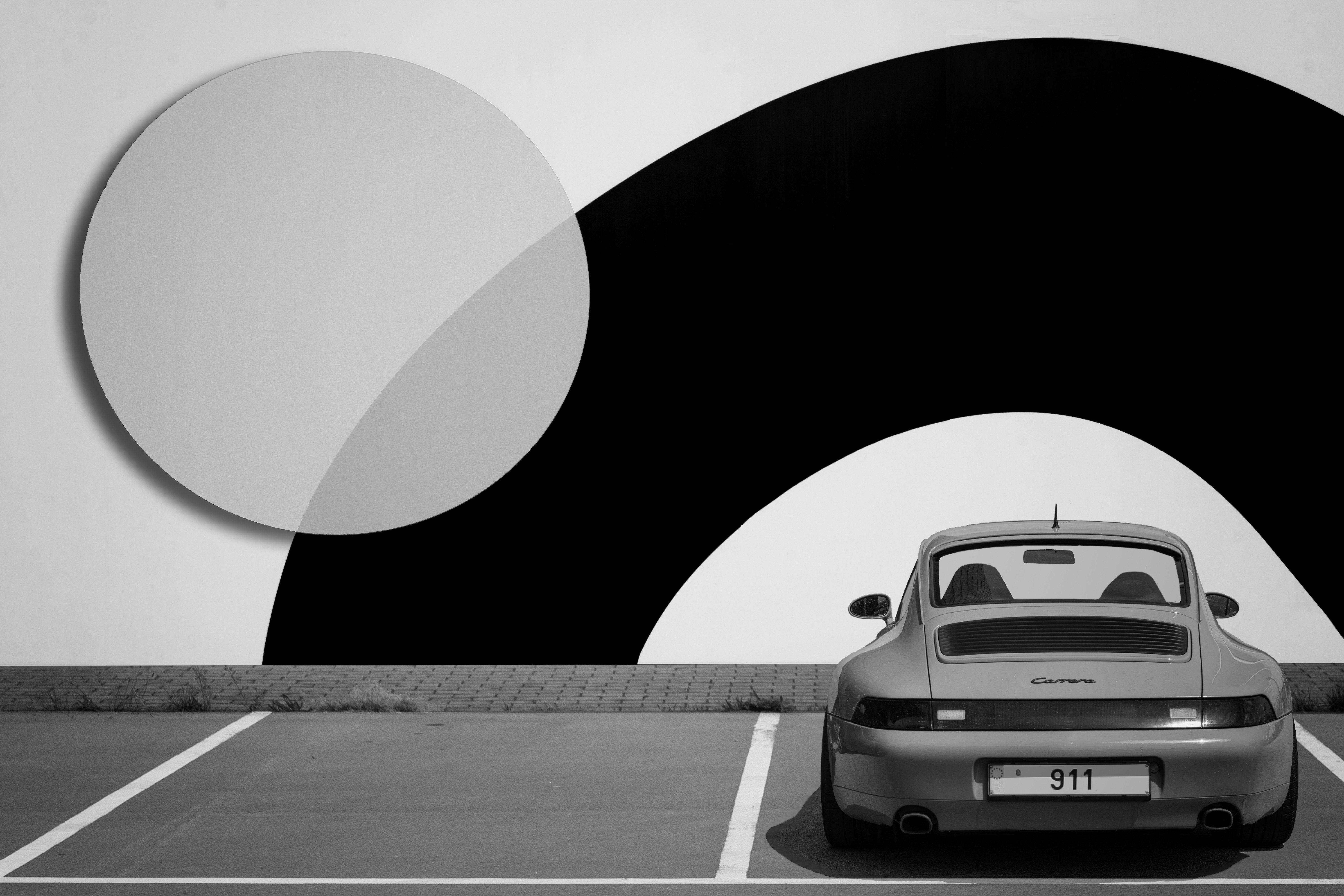 Fototapete VLIES-Tapete Premium Porsche 911 Auto Parkplatz Abstrakt Kreis