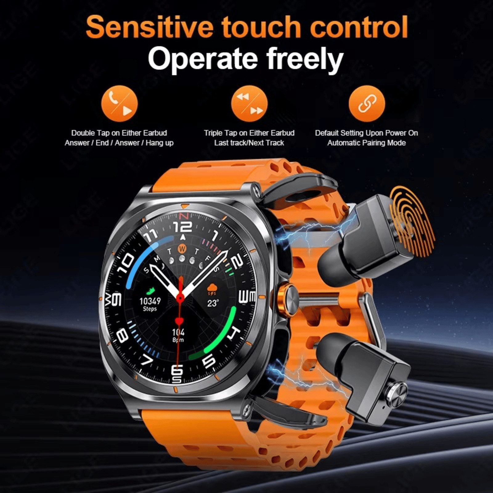 Nagham Ghazal Aswad Smartwatch Amoled BT Anruf Outdoor Sport Kompass Elegant 2025 Smartwatch (3,9cm cm), Ink. Earbuds