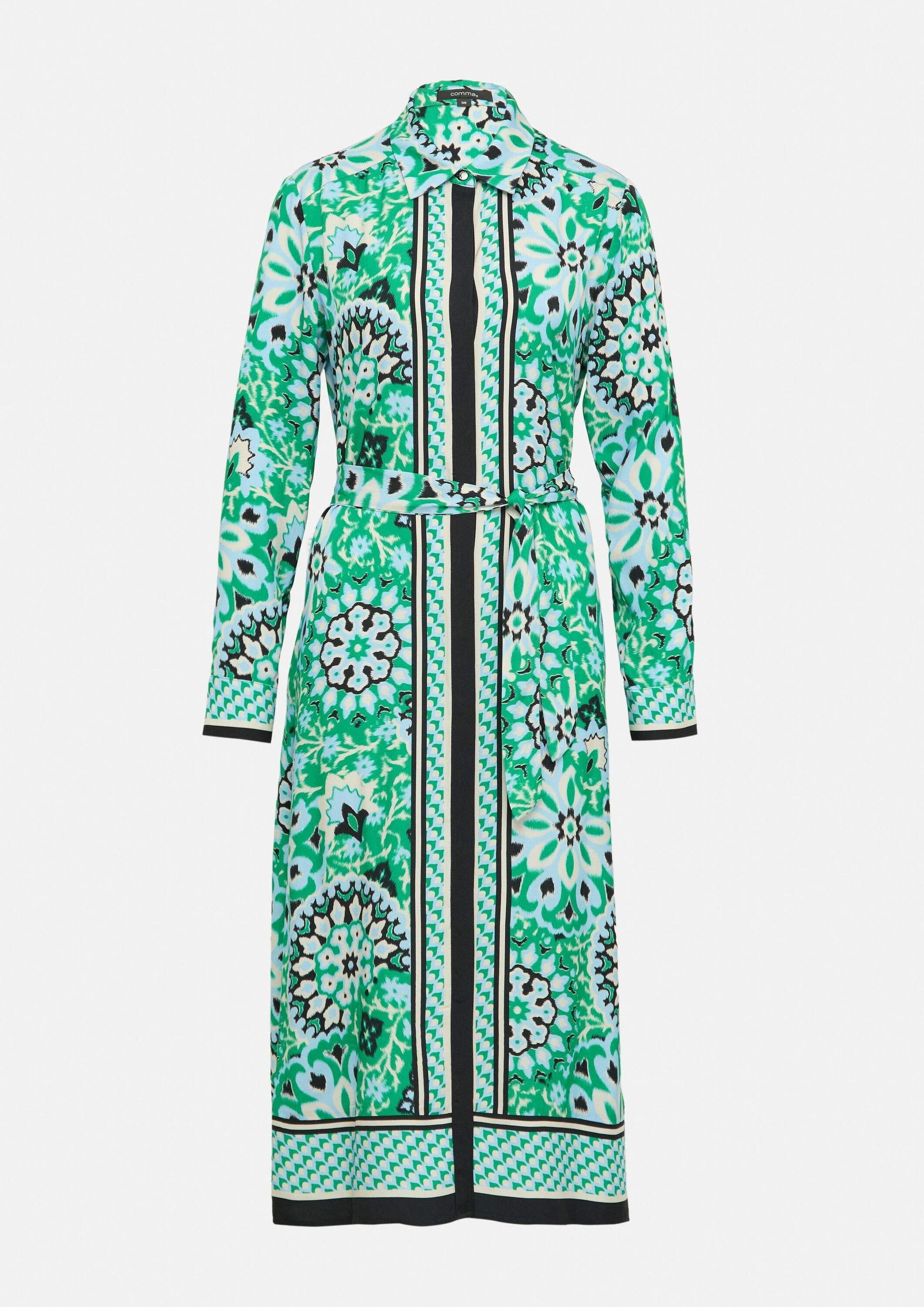comma Midikleid Kleid Midi-Kleid mit verdeckter Knopfleiste und All-over-Print