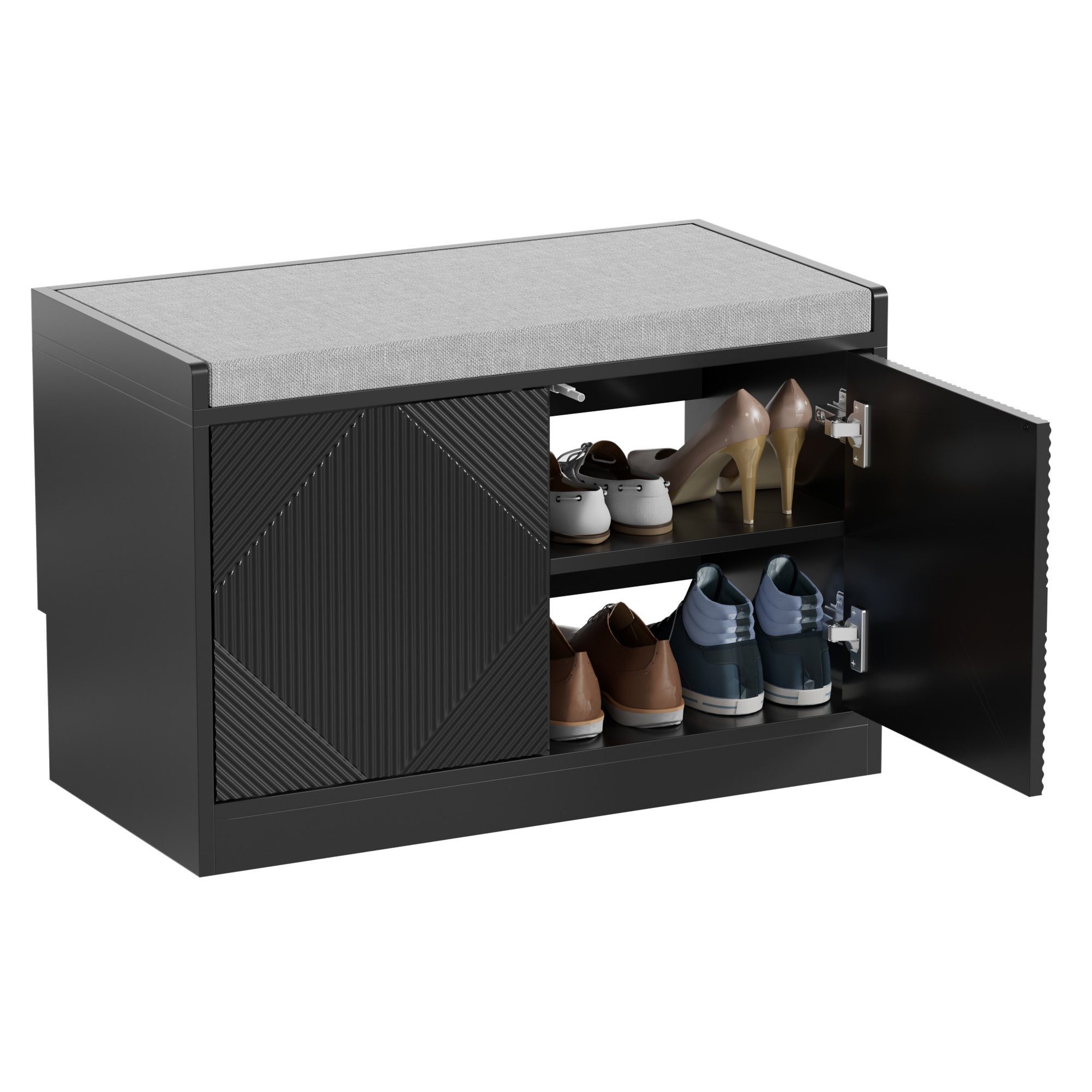 UEV Sitzbank Schuhbank mit Stauraum & Sitzkisssen (Schuhschrank für Wohnzimmer Schlafzimmer Flur, Sitzbank mit Klappe, Moka/Weiß/Schwarz), Schuhregal Schuhkommode für Wohnzimmer Schlafzimmer Flur