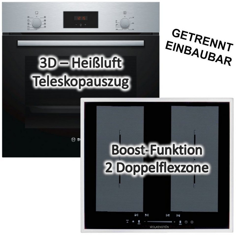 Backofen Kochfeld autark 60cm Flächeninduktion mit BOSCH Flex-Induktions-Herd-Set