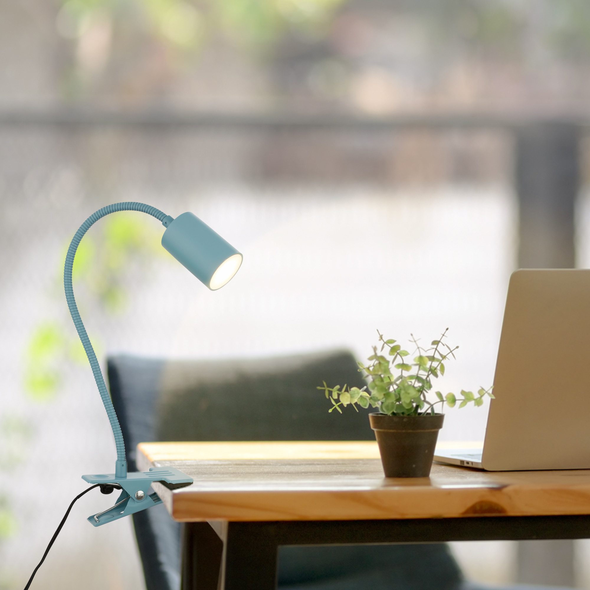 Briloner Leuchten Wandleuchte LED Schreibtischlampe Leselampe Home Office Büro, LED fest integriert, 2700K - Extra - Warmweiß, LED Schreibtischlampe 40 x 10 x 6,3 cm Blau 3,5 W Leselampe Büro