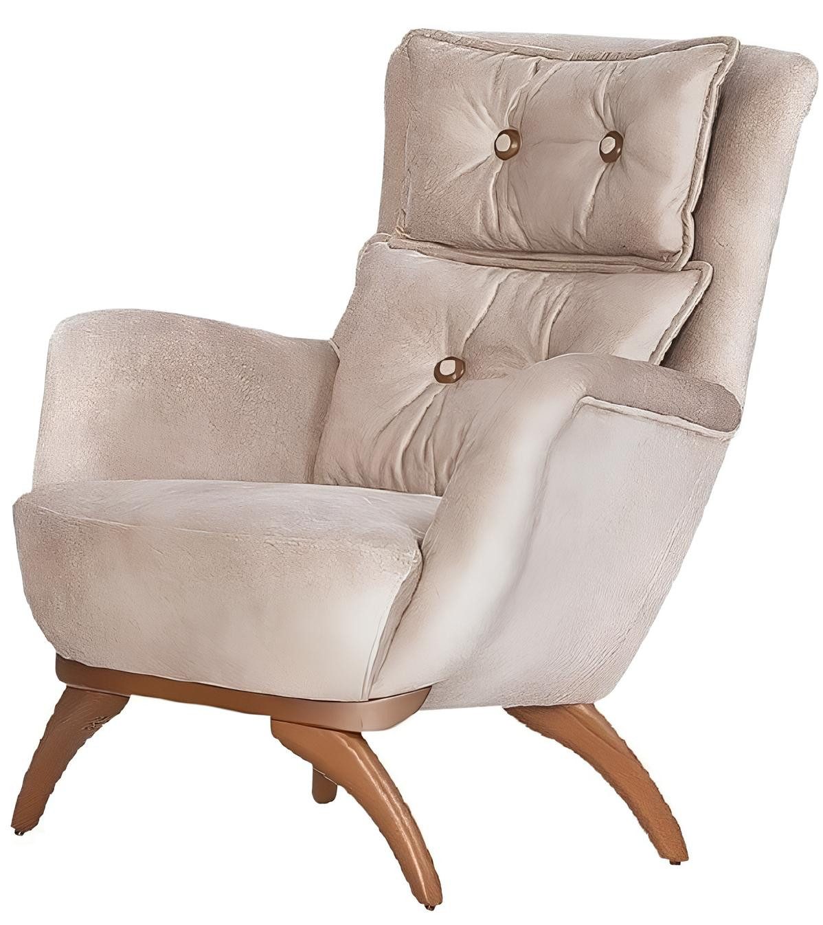 JVmoebel Ohrensessel Beiger Designer Lounge Sessel mit Holzfüßen und angenehmer Polsterung (Packung, 1-St., 1x nur Sessel), Made in Europa