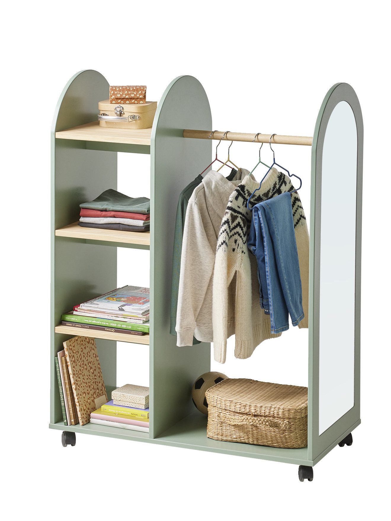 vertbaudet Wandgarderobe Kinderzimmer Kleiderständer mit Spiegel REGENBOGEN