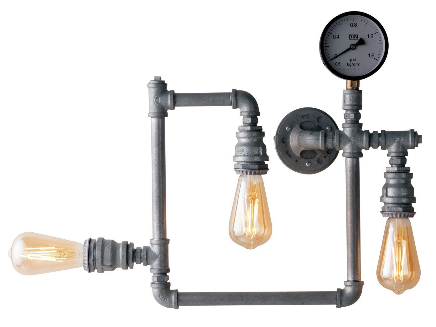 LUCE Design LED Wandleuchte, LED wechselbar, warmweiß, innen, ausgefallene Treppenhaus Industrial Rohr Lampe flach Grau, 46cm