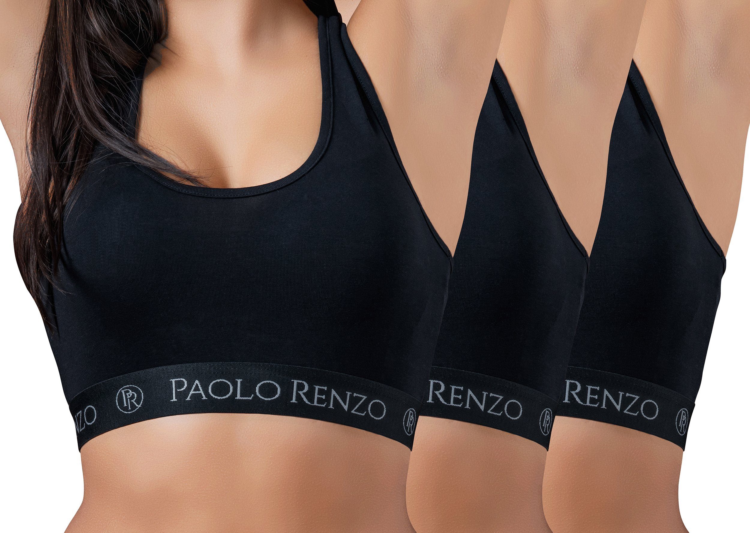 Paolo Renzo Bustier Sports-Collection Atmungsaktive Damen Sport Bustiers (3-tlg) Sport BH - Sport Top aus hochwertiger Baumwolle