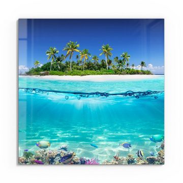 DEQORI Glasbild 'Insel im tropischen Meer', 'Insel im tropischen Meer', Glas Wandbild Bild schwebend modern