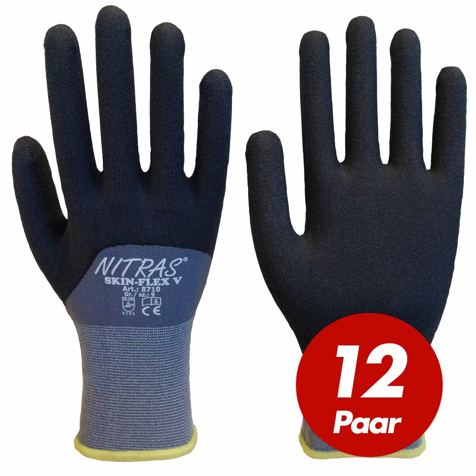 Nitras Nitril-Handschuhe NITRAS 8710 Skin-Flex V Strickhandschuh 3/4 Spezalbeschichtung-12 Paar (Spar-Set)