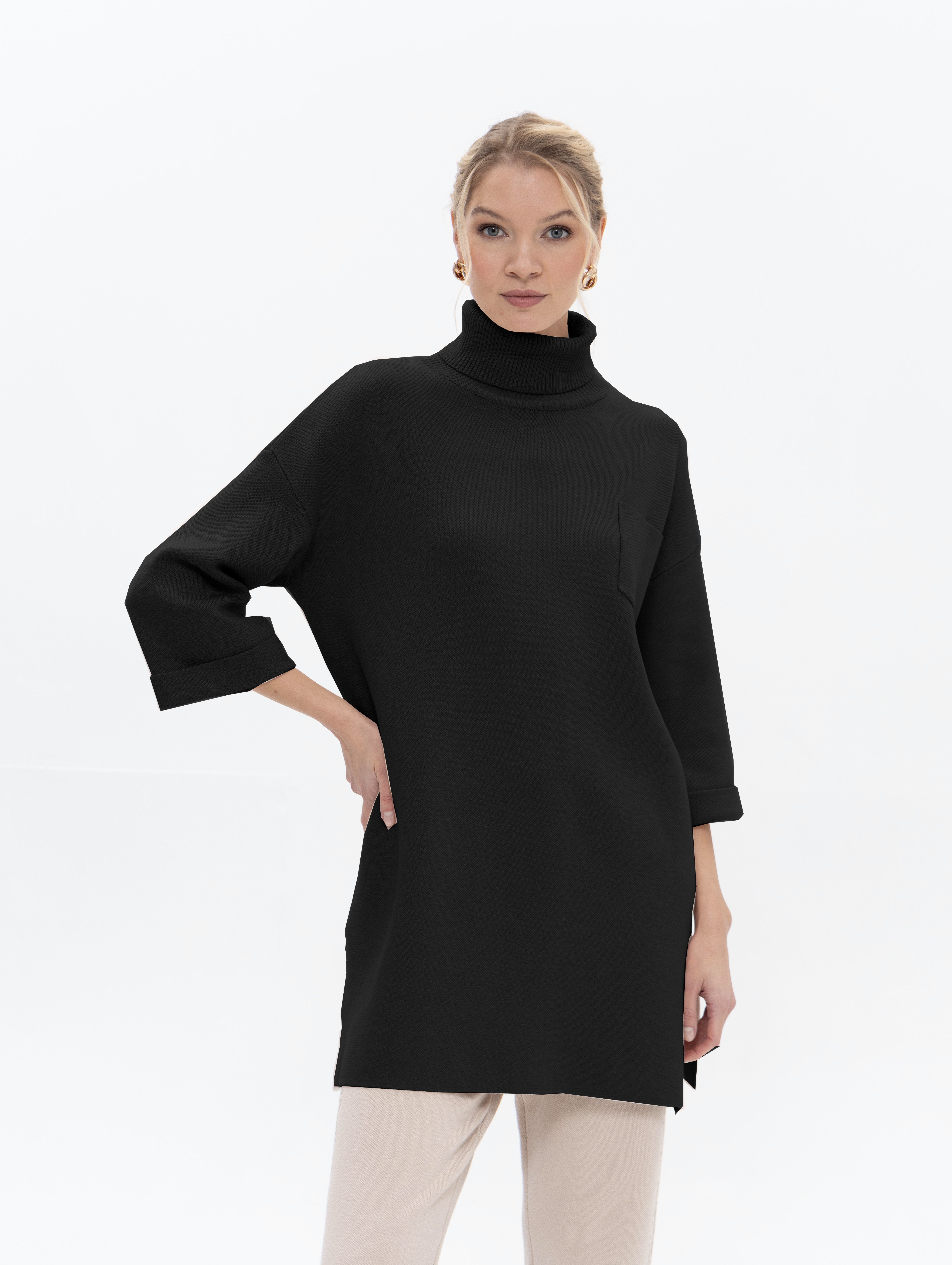 Passioni Longpullover mit Rollkragen und Seiten-Schlitz