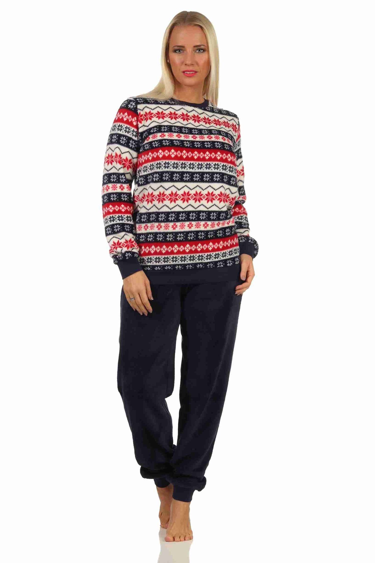 Normann Pyjama Damen Schlafanzug langarm im Norwegerlook aus Coralfleece