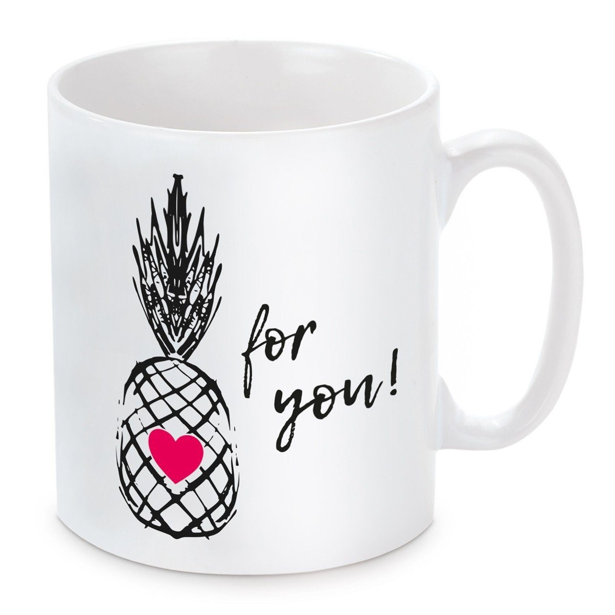Herzbotschaft Tasse Kaffeebecher mit Motiv Pineapple for you, Keramik, Kaffeetasse spülmaschinenfest und mikrowellengeeignet