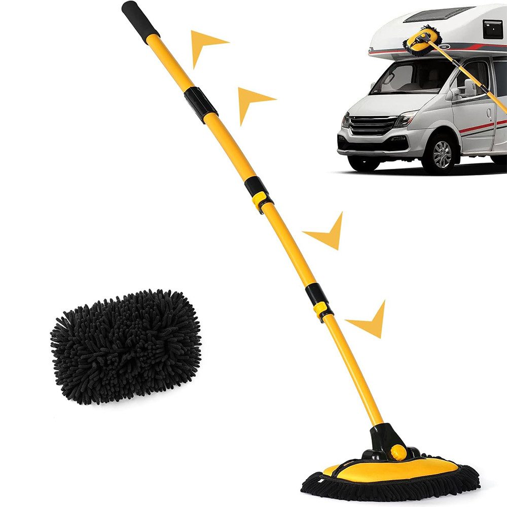 AFKSMILE Autowaschbürste 15° Bogen Auto Waschbürste mit Teleskopstiel,Aluminium Autowaschbürste, (1-tlg), Mikrofaser Chenille Reinigungskit für Auto, LKW und Hausreinigung
