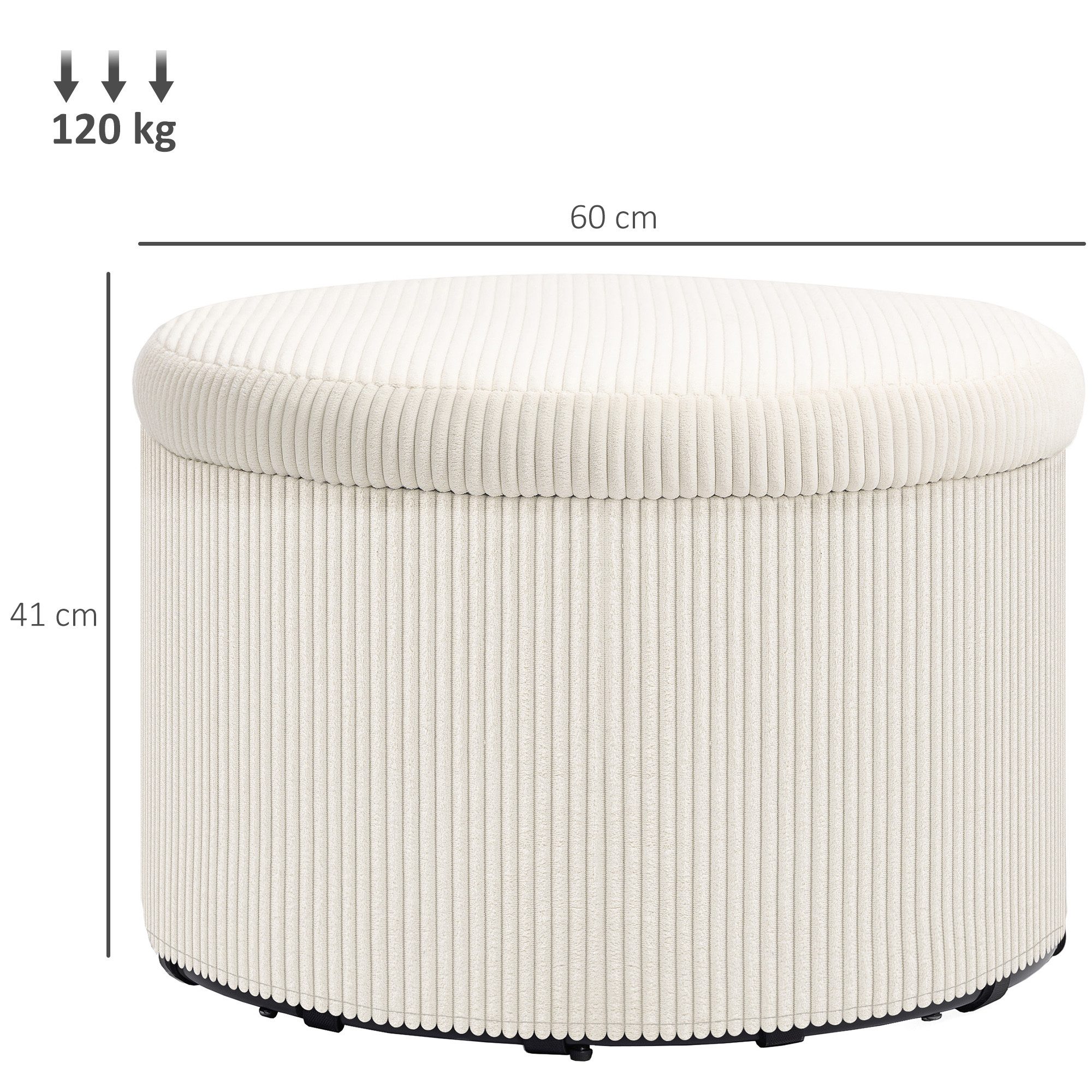 HOMCOM Sitzhocker Sitzhocker mit Stauraum Hocker mit Deckel (Fußhocker mit Cord-Optik, 1 St., Runder Polsterhocker), für Wohnzimmer, Schlafzimmer Beige