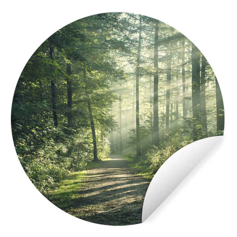 MuchoWow Wandsticker Wald - Weg - Sonne - Bäume - Grün - Natur (1 St), Tapetenkreis für Kinderzimmer, Tapetenaufkleber, Rund, Wohnzimmer