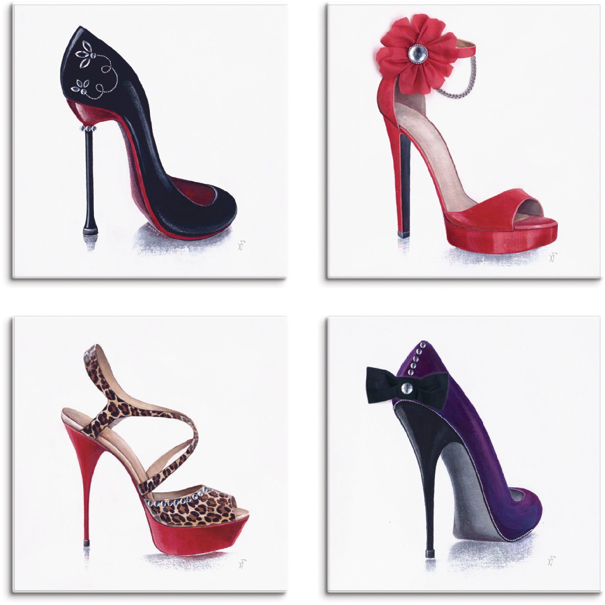 Artland Leinwandbild Damenschuhe, Mode (4 St), 4er Set, verschiedene Größen