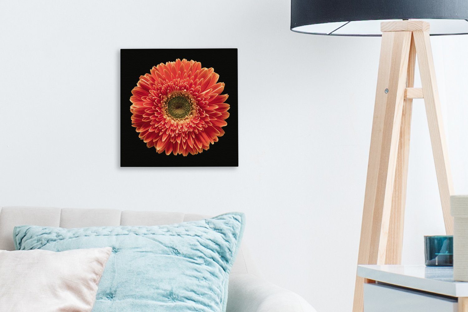 Hintergrund, Wohnzimmer orangefarbene schwarzem Gerbera-Blüte (1 Schlafzimmer vor St), Eine OneMillionCanvasses® Leinwandbild Bilder Leinwand für