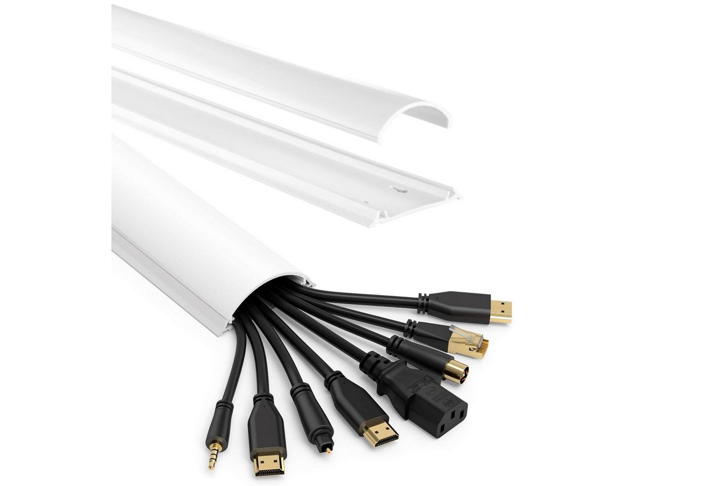 Hama Kabelkanal Hama PVC 1m Kabelleiste Leitungskanal Weiß, Kabelkanal halbrund Sockel Wand Boden Aufputz TV Beamer PC Audio HiFi