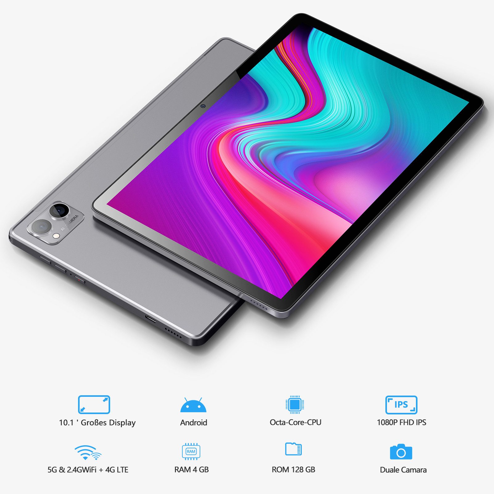 VASOUN TAB13 Tablet 10 Zoll, 128 GB, Octa-Core 5 GHz WLAN Tablet (10ZollTablet", 128 GB, Erweiterbarer Speicher-Tablet)