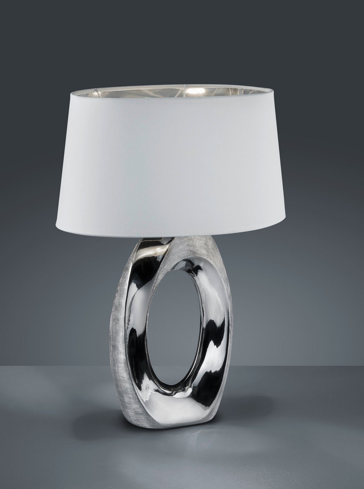 Tischleuchte Tischlampe SUSA Keramikfuss Glasmosaik Spiegel Stoffschirm weiss