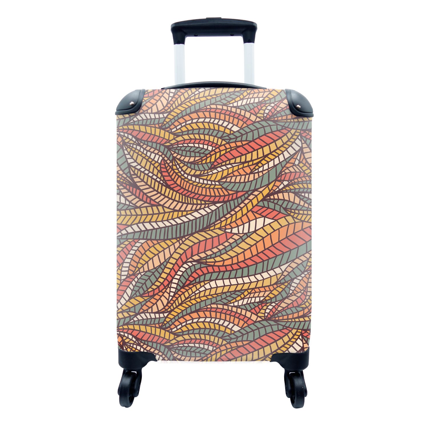MuchoWow Handgepäckkoffer Blätter - Muster - Mosaik, 4 Rollen, Reisetasche mit rollen, Handgepäck für Ferien, Trolley, Reisekoffer