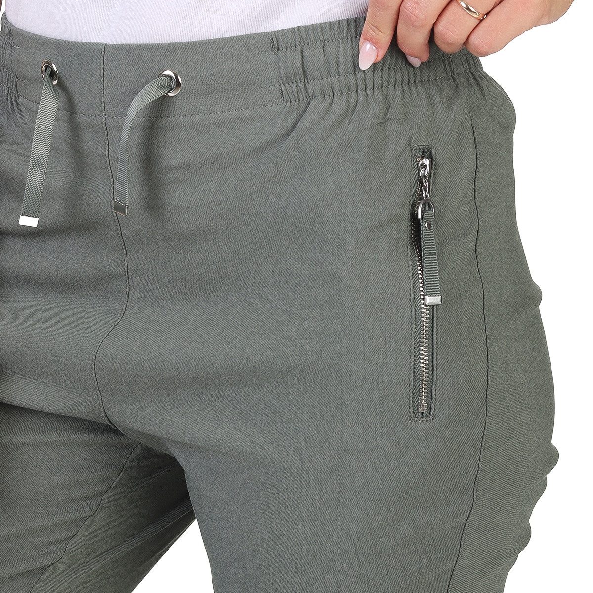 Alica Collection 7/8-Hose Sommerhose Damen Kurzgröße Caprihose Stretch Chinohose Kurzgröße, elastischer Gummibund mit Kordelzug – Bild 5 von 5