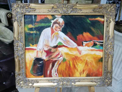 JVmoebel Gemälde Gemälde Bild Leinwand Echte Handarbeit Rahmen 62x52cm Sofort lieferbar, Abstrakt