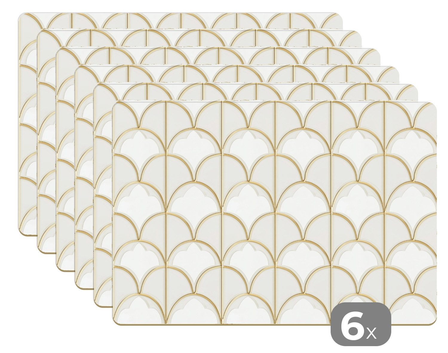 MuchoWow Platzset Mosaik - Bögen - Gold, (6-St), Platzsets, Tischset, Abwaschbar, Tischsets, Platzdeckchen