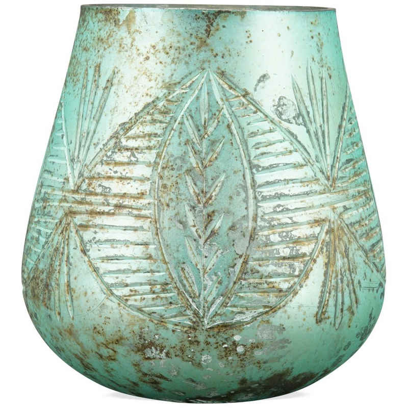 matches21 HOME & HOBBY Kerzenhalter Windlicht grün Glas bauchig Teelichtglas 12 cm