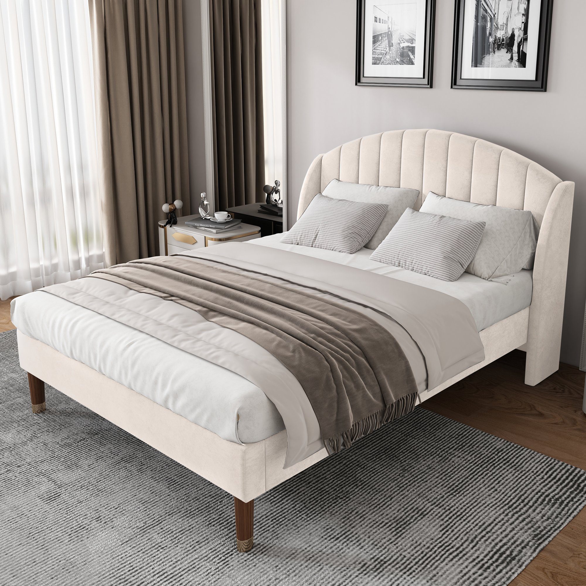 Flieks Polsterbett, Doppelbett Massivholzbett Kiefer 140x190cm Samt