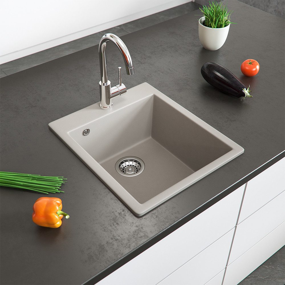 Bergstroem Granitspüle Venice, Beige, 43 x 50 cm, Rechteckig, 42.5/50 cm, Resistent gegen chemische Substanzen