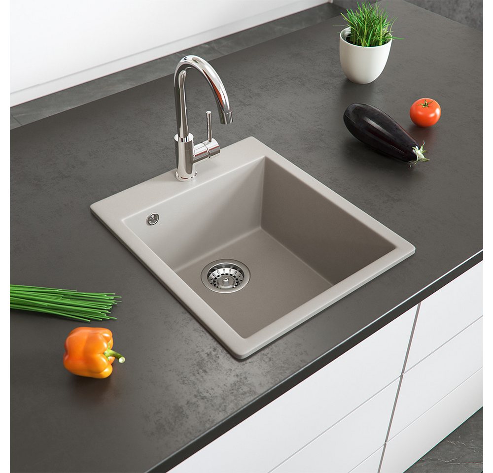 Bergstroem Granitspüle Venice, Beige, 43 x 50 cm, Rechteckig, 42.5/50 cm, Resistent gegen chemische Substanzen, (1 St)