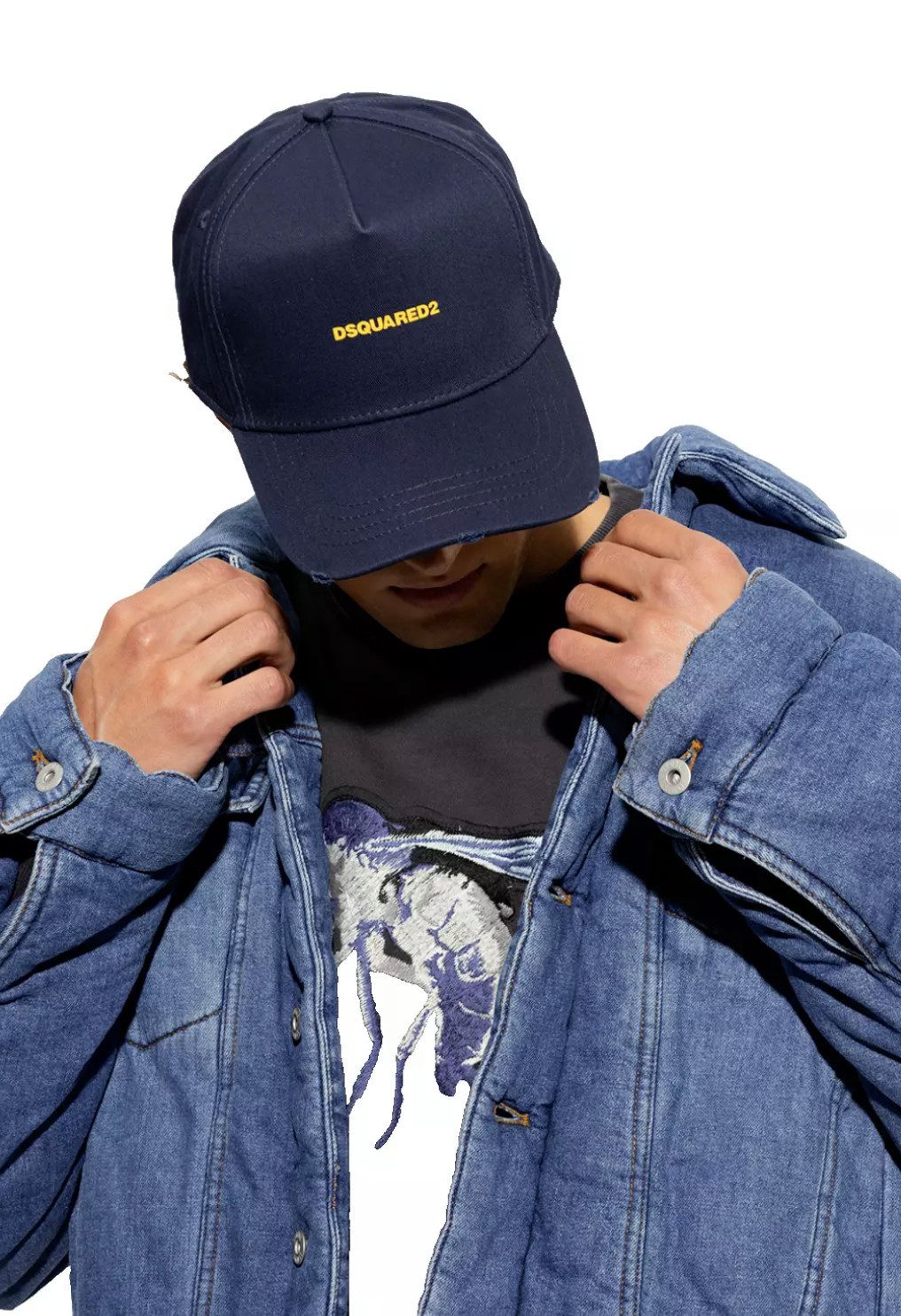 Dsquared2 Baseball Cap Mini Logo Icon Kappe Mütze Cap Basebalkappe Destroyed-Details für einen authentischen Used-Look
