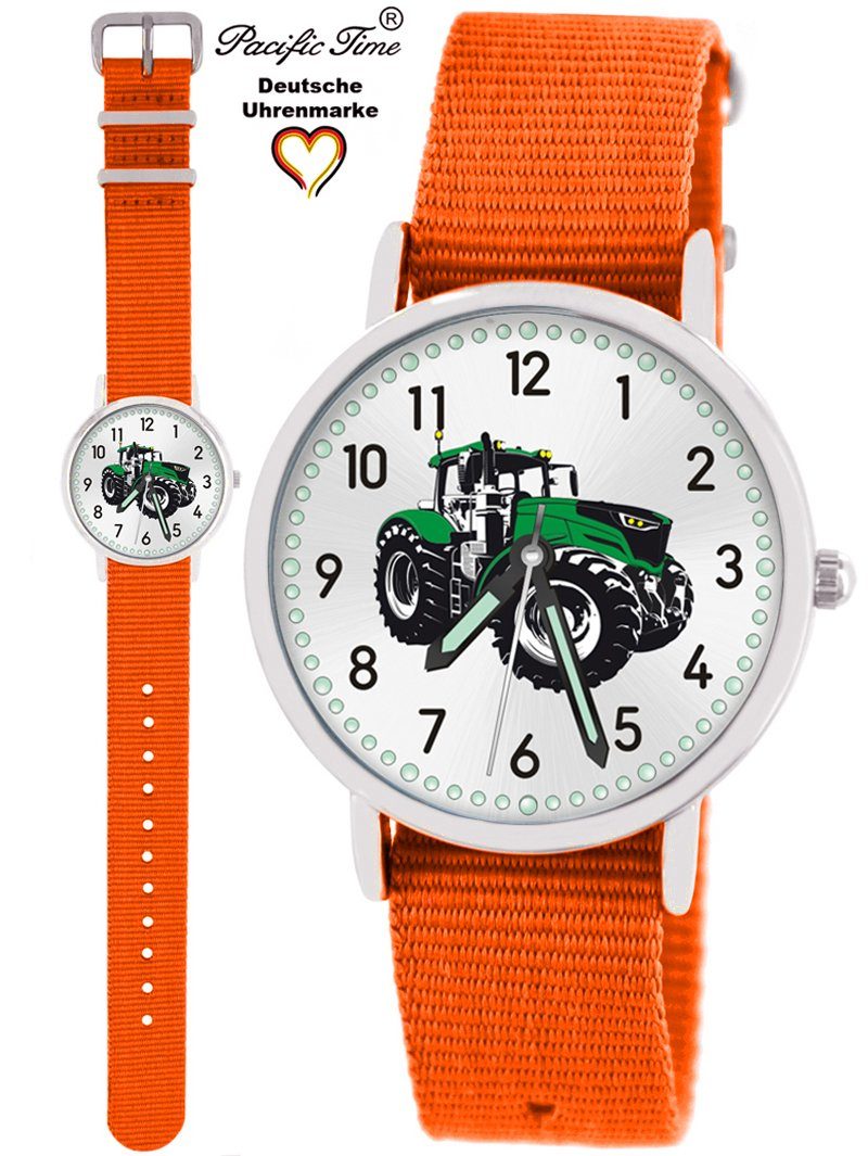 Pacific Time Quarzuhr Kinder Armbanduhr Mix orange Versand und Traktor grün - Wechselarmband, Gratis Design Match