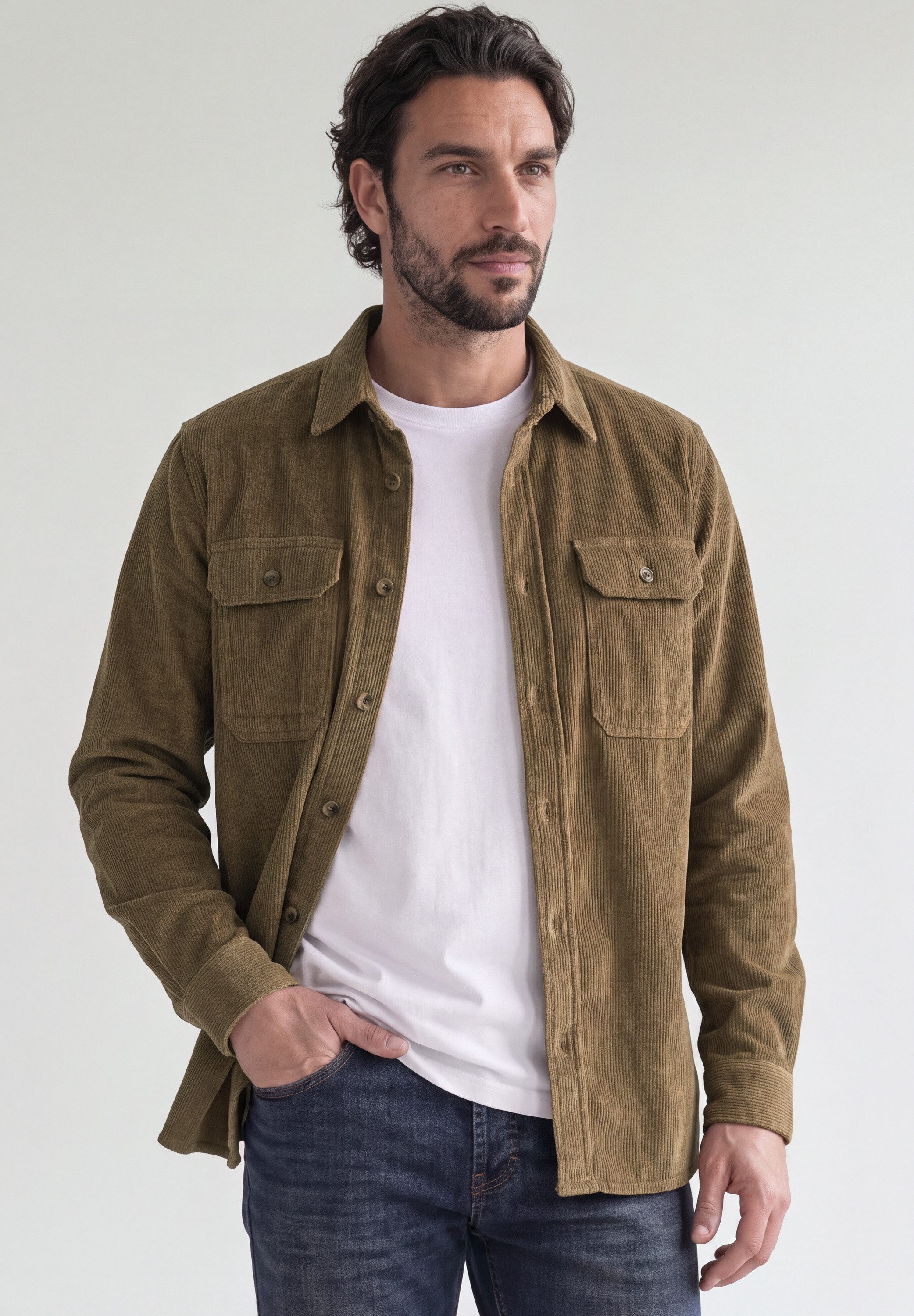 STREET ONE MEN Langarmhemd Cord-Optik