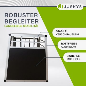 Juskys Tierreisebox Alu-Hundetransportbox in 4 versch. Größen: M, L, L-X, XL, Auto Hundebox robust und pflegeleicht, Gittertür verschließbar