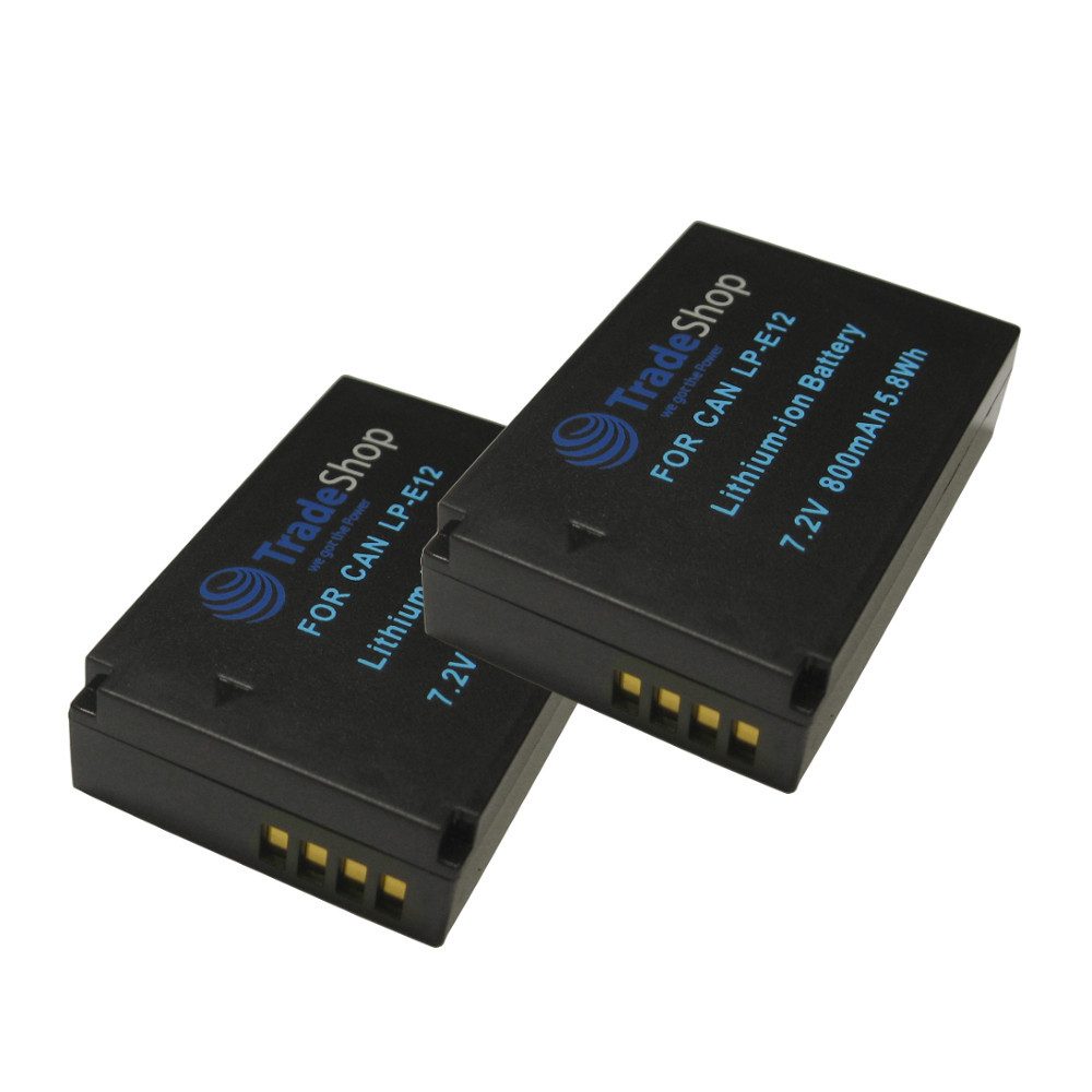 Trade-Shop 2x Akku passend für Canon LP-E12 LPE12 EOS 100 100D M M2 M10 M50 M100 Kamera-Akku Li-Ion 800 mAh (7,4 V)