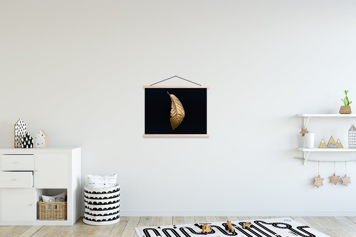 MuchoWow Poster Blätter - Luxus - Gold - Schwarz - Natur, (1 St), Posterleiste, Textilposter für Wohnzimmer, Bilderleiste, Magnetisch braun | braun