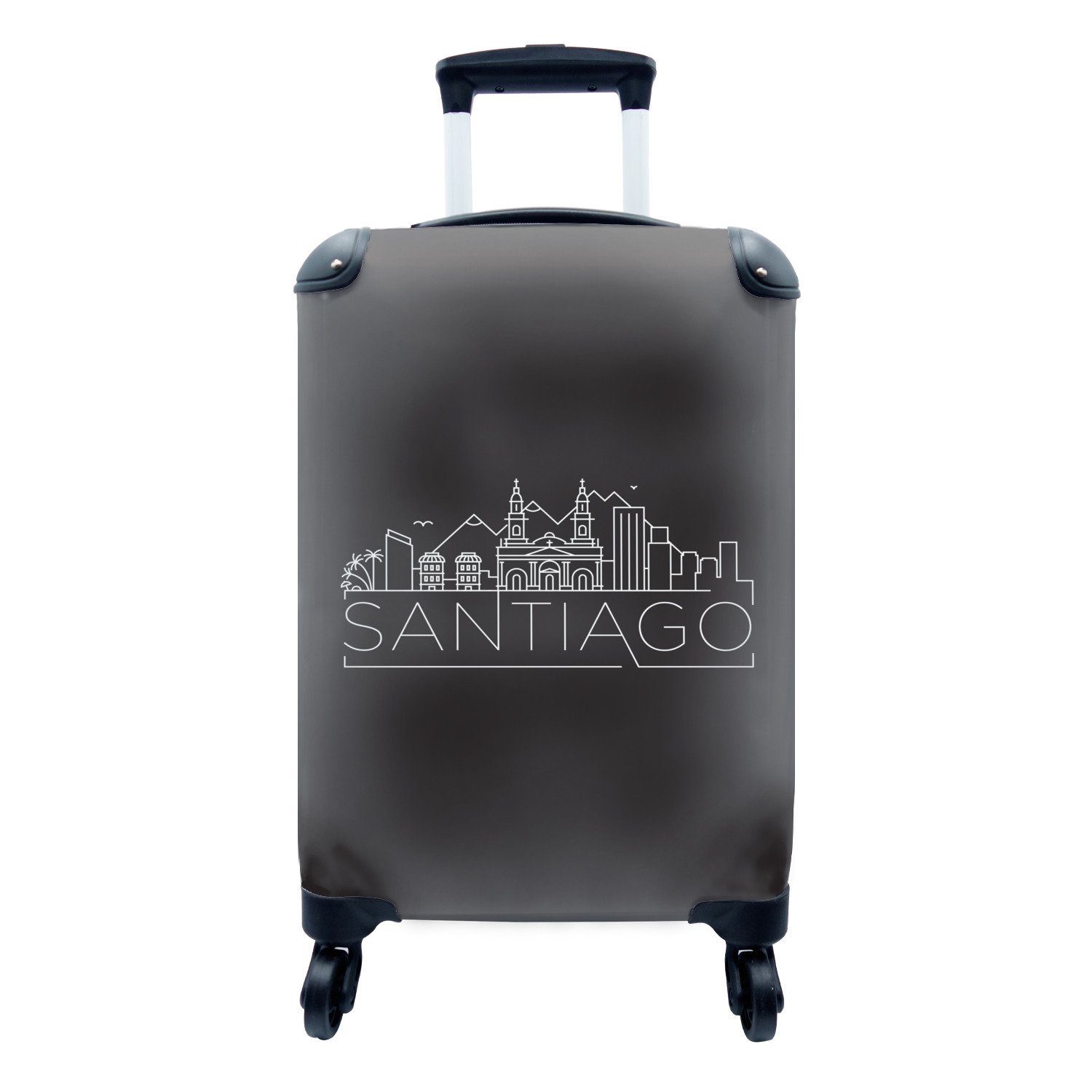MuchoWow Handgepäckkoffer Skyline "Santiago" schwarz auf weiß, 4 Rollen, Reisetasche mit rollen, Handgepäck für Ferien, Trolley, Reisekoffer
