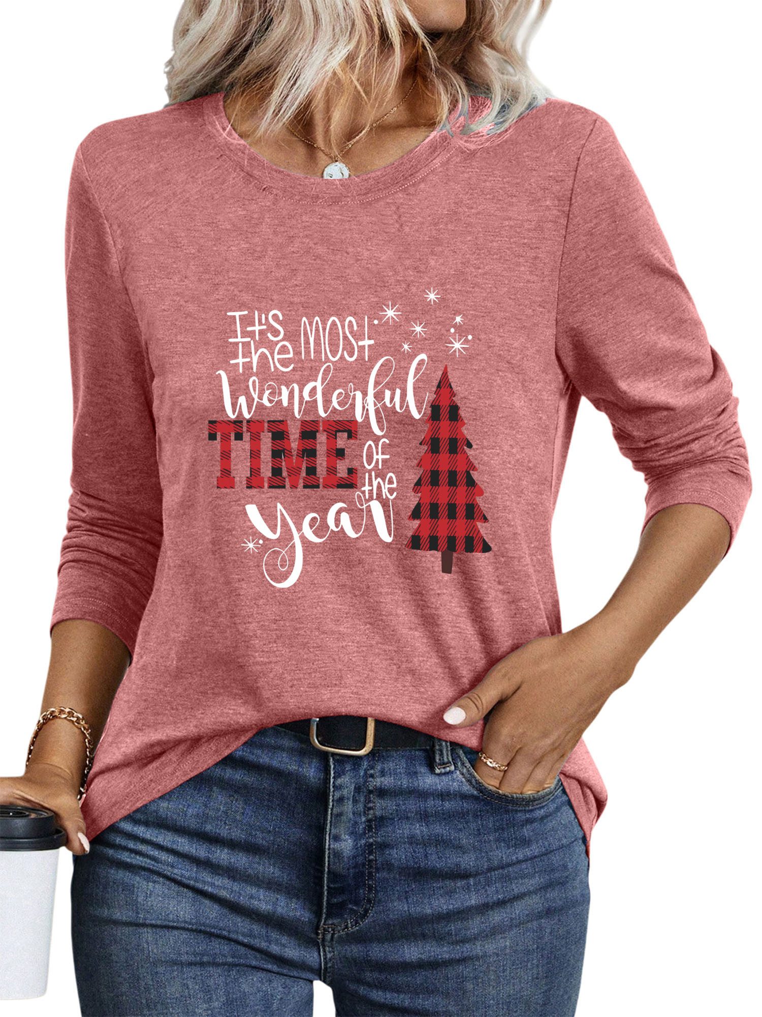 PYLIKE Rundhalsshirt Damen bequemes Festival Weihnachten günstig online kaufen