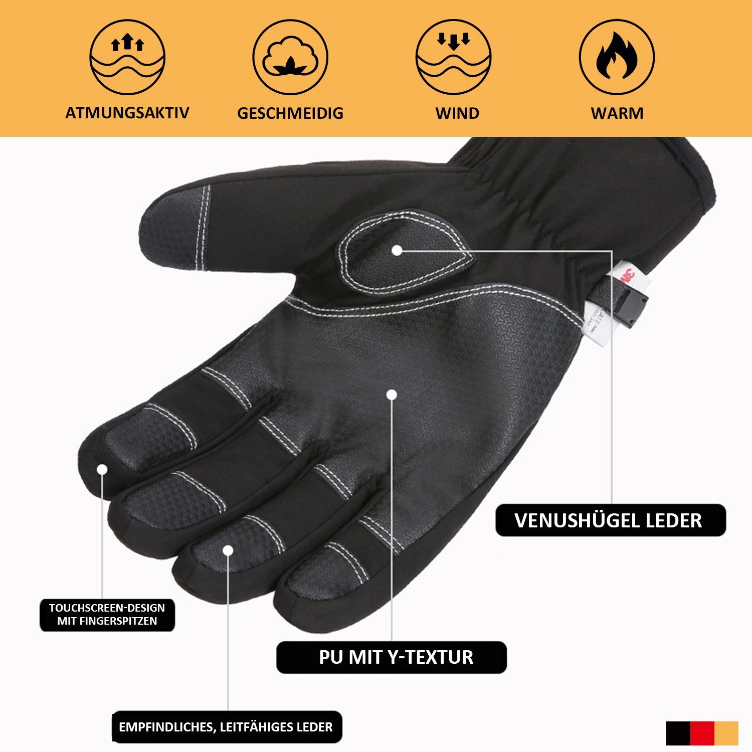 Warme Handschuhe Touchscreen MAGICSHE Winter Winddichte Schwarz Skihandschuhe
