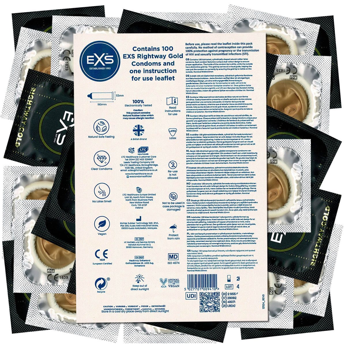 EXS Kondome Rightway Gold Packung mit, 100 St., zweifarbige Kondome für einfaches Überziehen