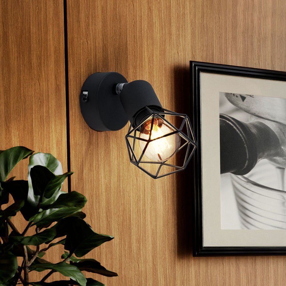 etc-shop LED Wandleuchte, Leuchtmittel inklusive, Warmweiß, Strahler Zimmer Spot Wohn Gitter Lampe Wand schwarz- Leuchte Käfig