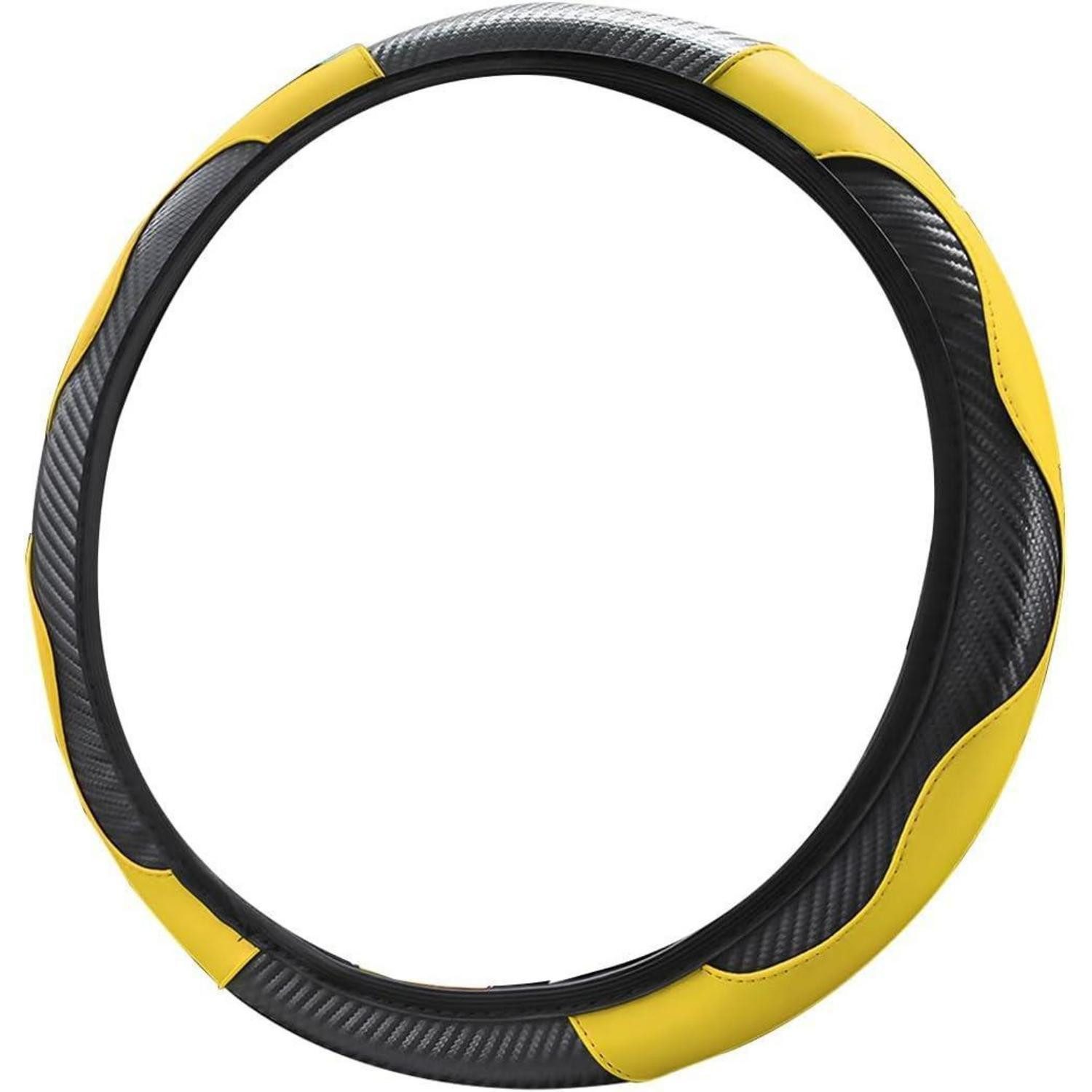 Luxury Collection Car Floor Mats Steering Wheel Cover Universal Non-Slip Microfiber 37 38 cm Yellow